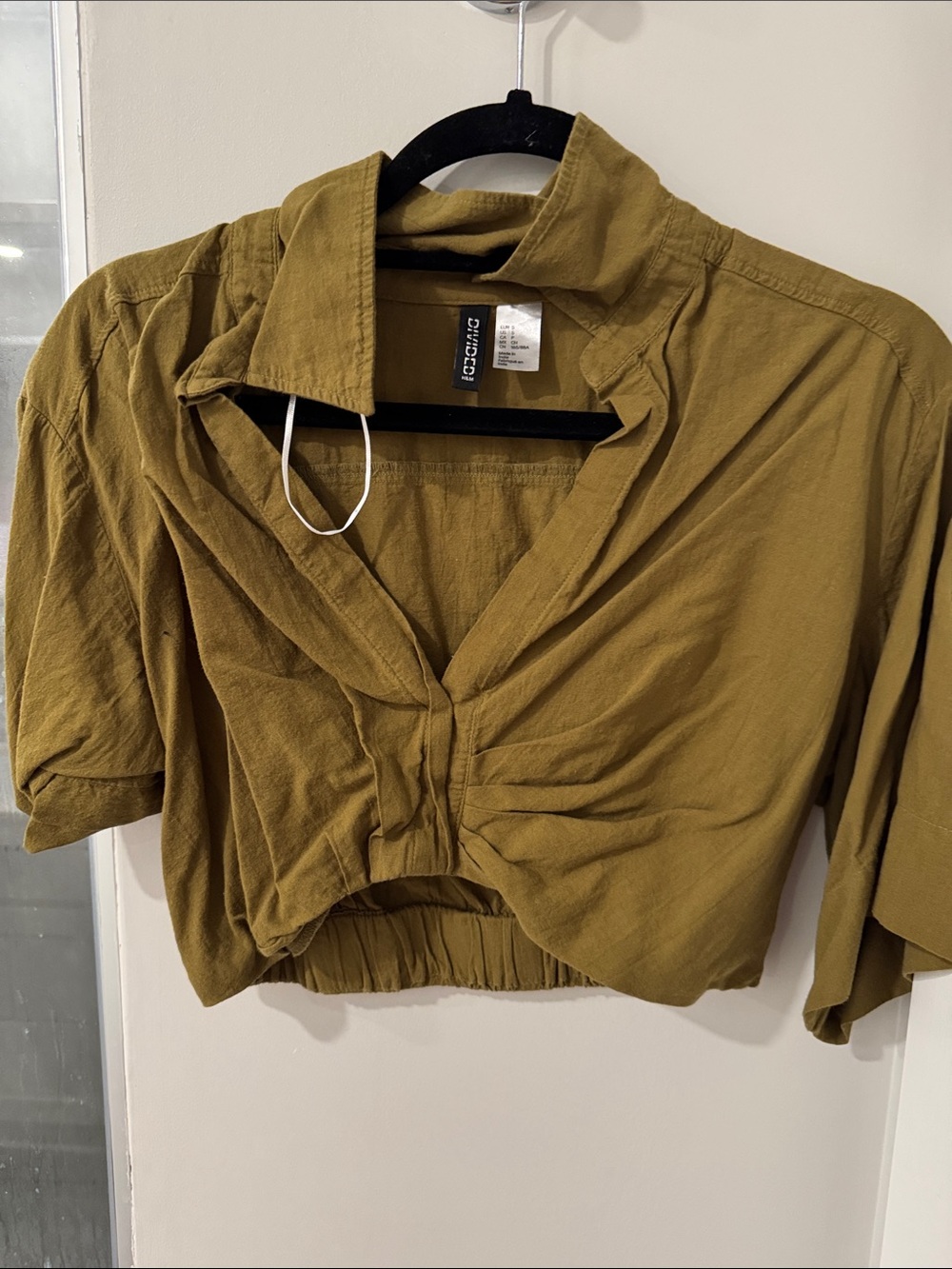 Divided Olive Cropped Twist-Front Button Top